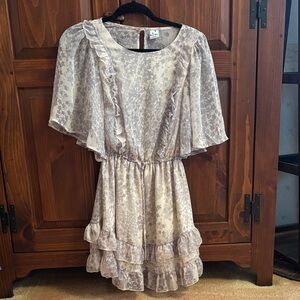 Floral Ruffle Dress in Gray and Cream